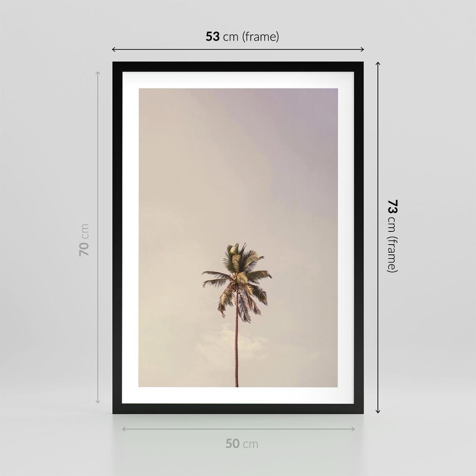 Plakat w ramie 50x70 - Samotna Palma pod Niebem - samotna palma, na tle nieba - rama czarna