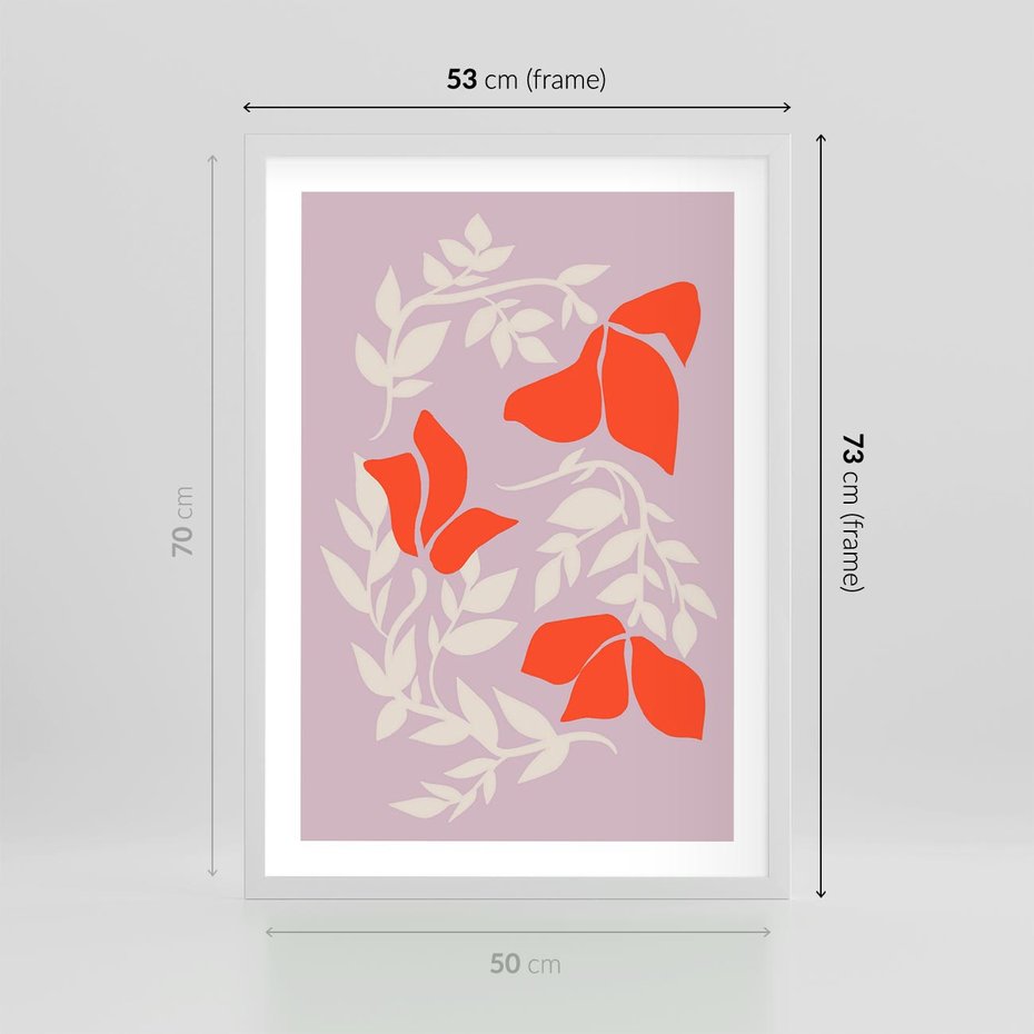 Plakat w ramie 50x70 - Kwiatowa Kreatywność - nowoczesny plakat, roślinne motywy - rama biała