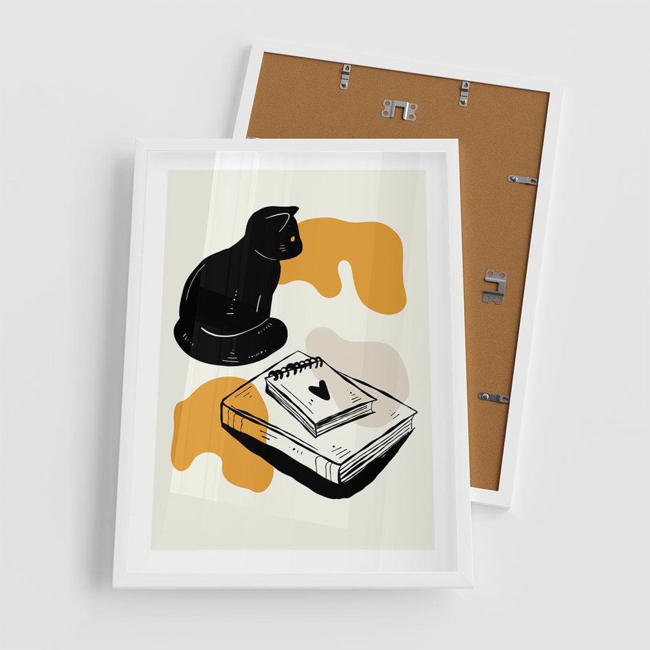 Plakat w ramie 50x70 - Nowoczesny Kot - grafika, kot - rama biała