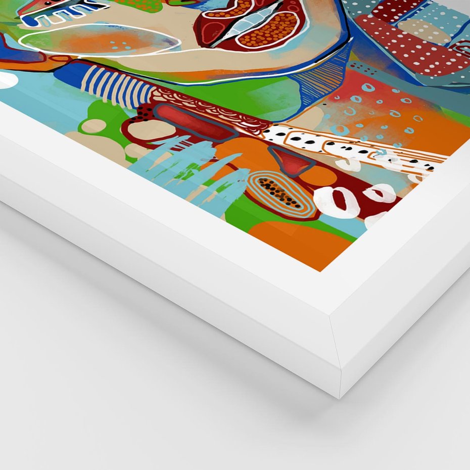 Plakat w ramie 50x70 - Kolorowe Formy - abstrakcyjny portret kobiety, twarz - rama biała