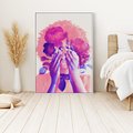 Obraz w ramie 70x100 - Kwiaty we Włosach - różowa postać, grafika - rama biała