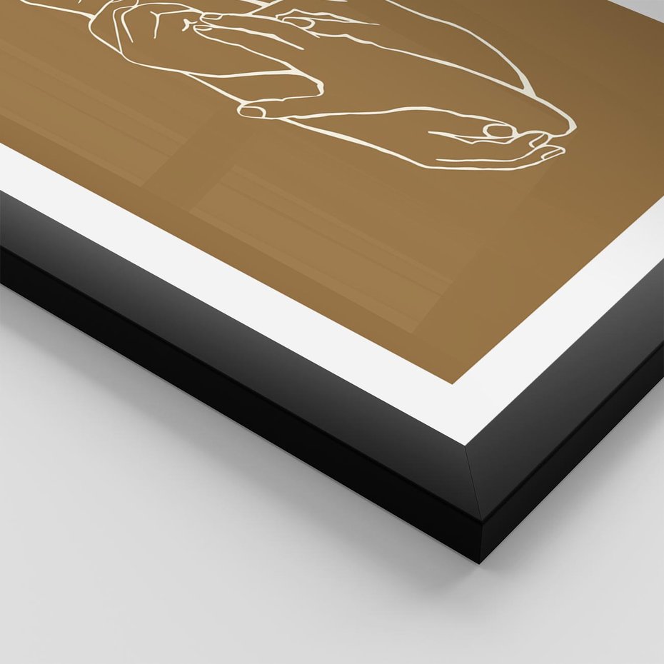 Plakat w ramie 50x70 - Splecione Dłonie - szkic, minimalizm - rama czarna