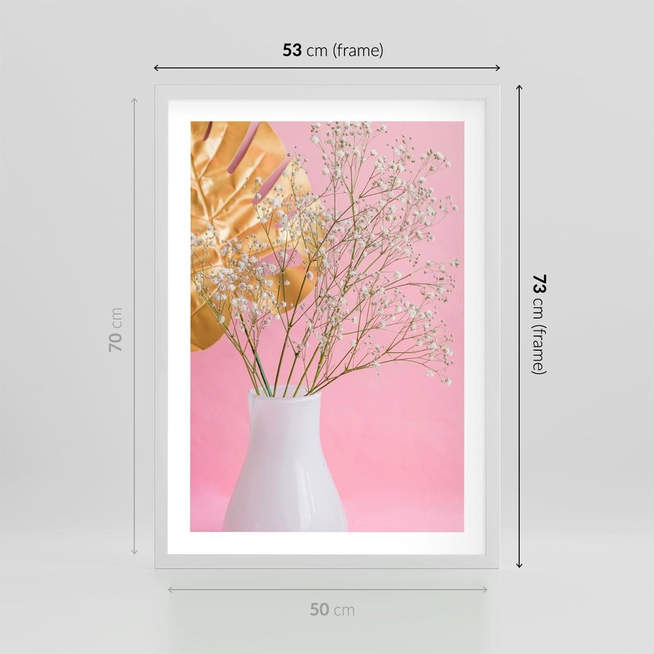 Plakat w ramie 50x70 - Przyjemność Złotej Natury - złote, liście - rama biała