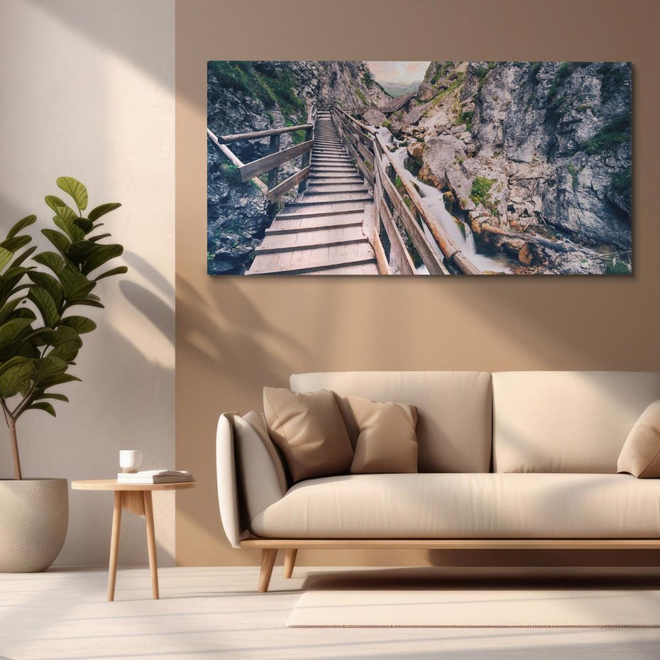 Obraz na płótnie 120x60 - Schody w skałach - Góry - schody, skały