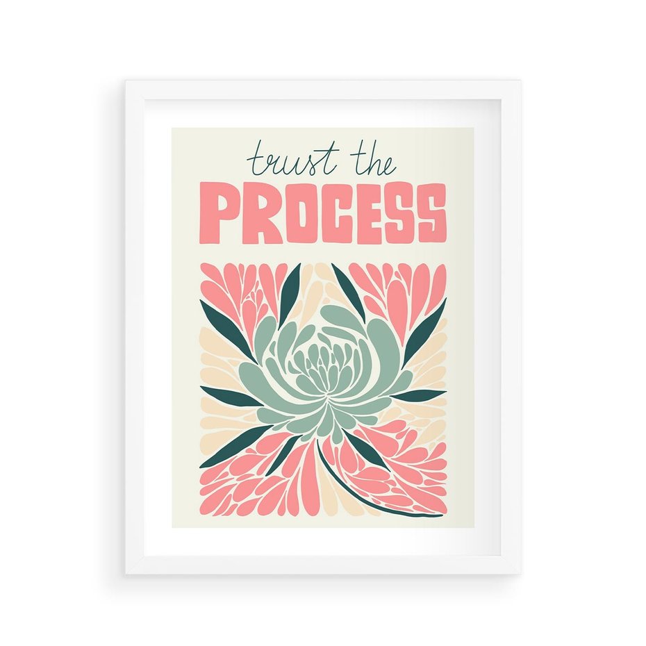 Plakat w ramie 40x50 - Rozbijające Barwy - abstrakcyjny pastelowy kwiat, wyrazista typografia - rama biała