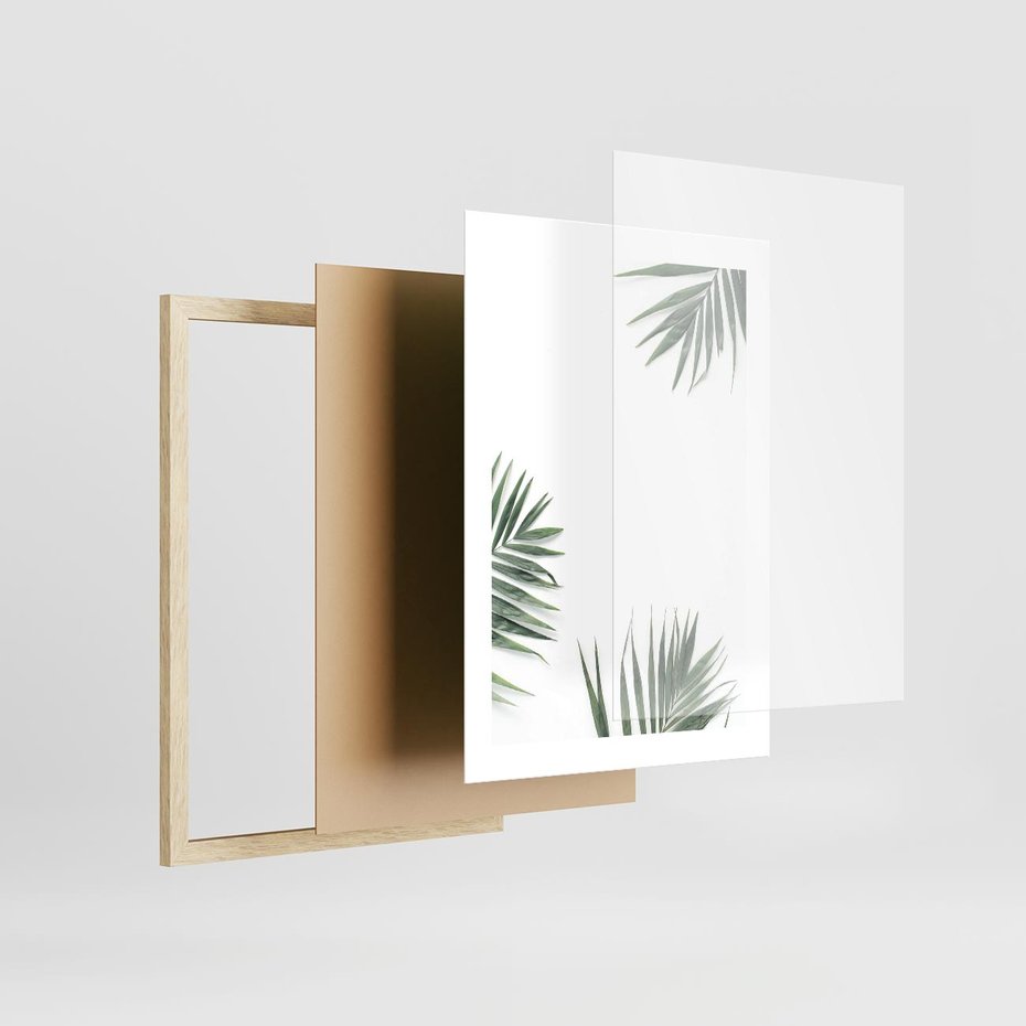 Plakat w ramie 30x40 - Liście Palmy na Czystym Tle - liście palmy, białe tło - rama drewno