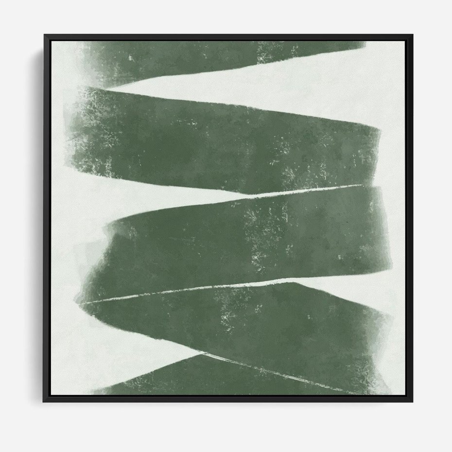 Obraz w ramie 50x50 - Zielone Refleksje - abstrakcja, zgaszony zielony kolor - rama czarna