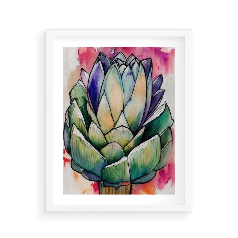 Plakat w ramie 40x50 - Estetyczna Roślina - abstrakcja, akwarela - rama biała