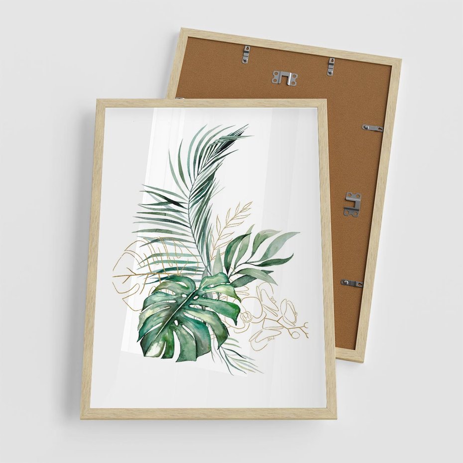 Plakat w ramie 50x70 - Luksus w Detalu - złote, liście - rama drewno