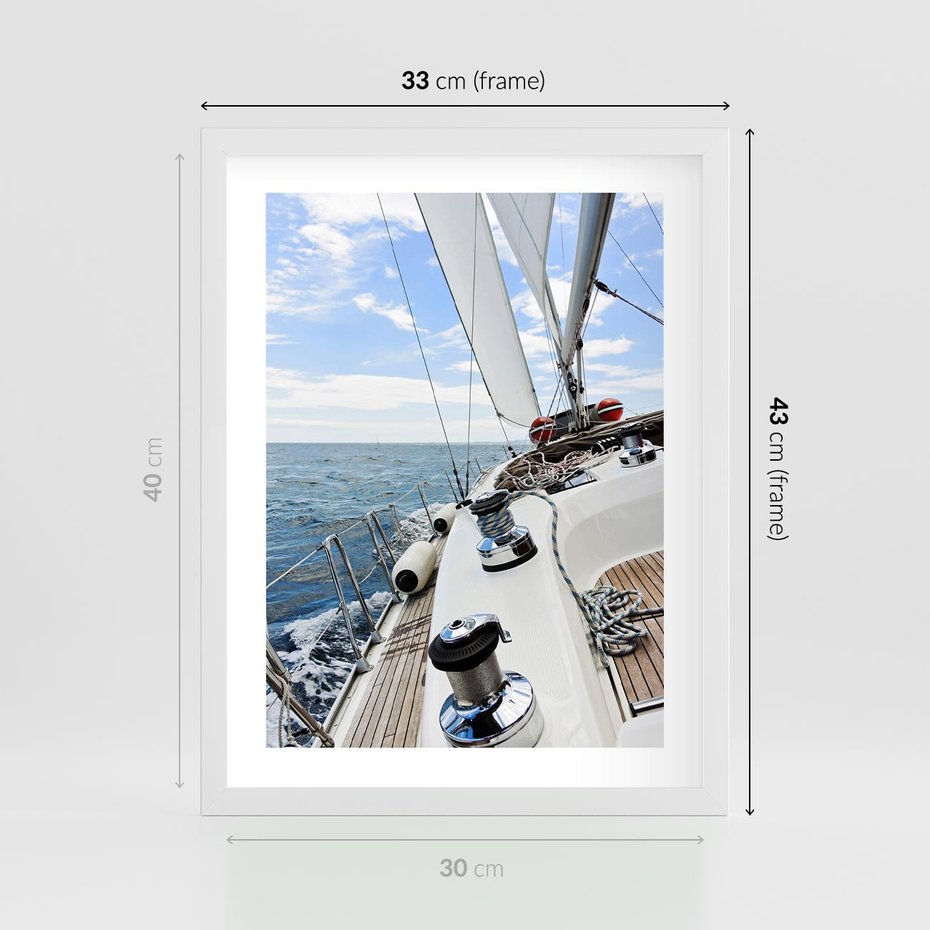 Plakat w ramie 30x40 - Moc żaglowca na pełnym morzu - żaglowiec, jacht - rama biała