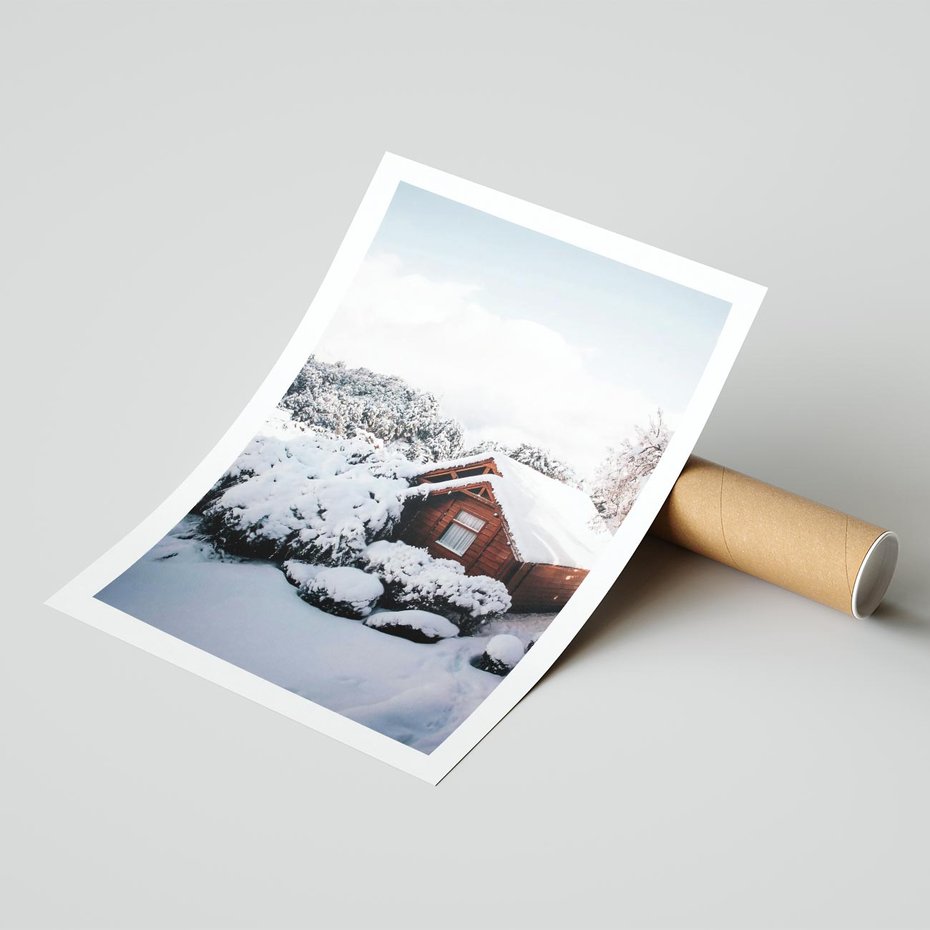 Plakat bez ramy 21x30 - Zimowa Idylla w Górach - zima w górach, ośnieżone góry