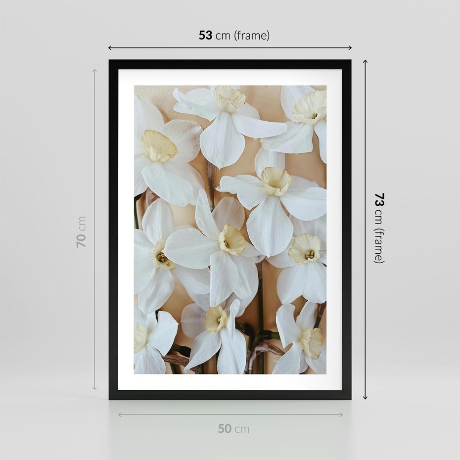 Plakat w ramie 50x70 - Białe Narcyzy - narcyzy, kwiaty - rama czarna