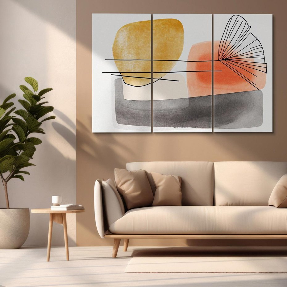 Obraz na płótnie 120x80 - Roślinny Szkic - abstrakcyjne, nieregularne plamy łososiowego koloru