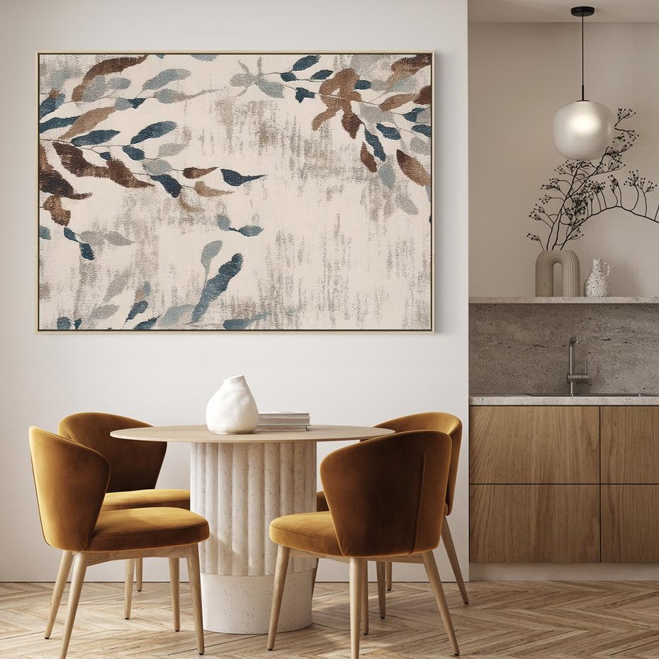 Obraz w ramie 120x80 - Refleksje liściowych barw - abstrakcyjne kształty, przypominają liście - rama drewno