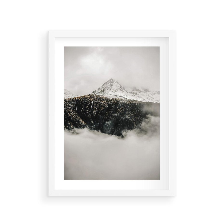 Plakat w ramie 30x40 - Zimowa Wielkość - górski krajobraz, zima w górach - rama biała