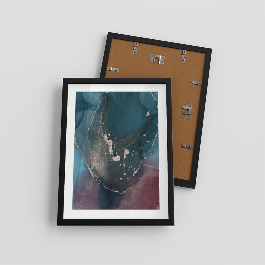 Plakat w ramie 30x40 - Luksusowy Kontrast - marmur, granat i fiolet - rama czarna