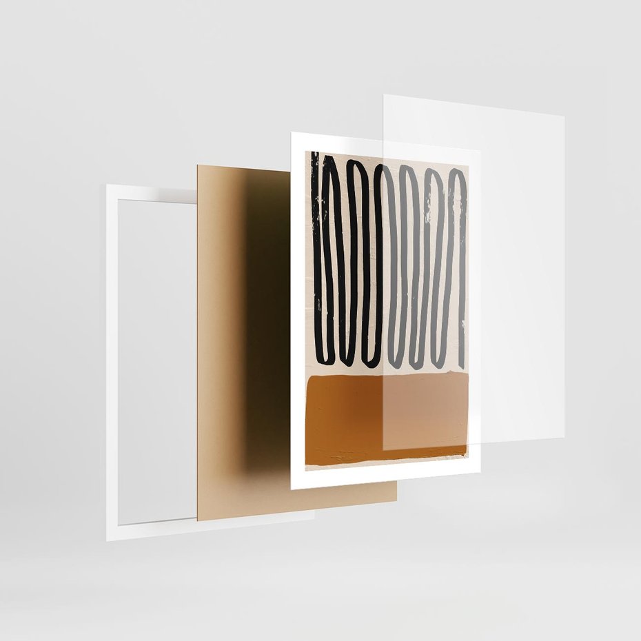 Plakat w ramie 50x70 - Boho Impulsy Kreatywności - abstrakcyjny plakat, brąz - rama biała