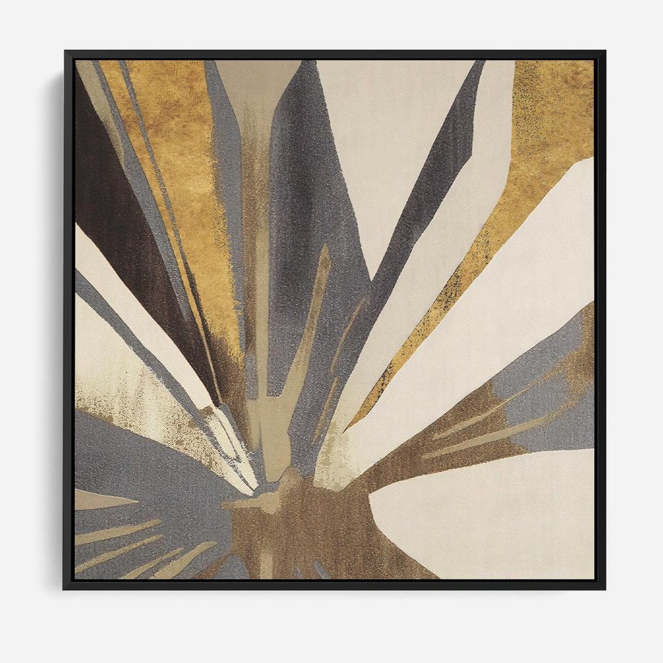 Obraz w ramie 50x50 - Szept roślinnych emocji - olejna abstrakcja, złoto i brąz - rama czarna