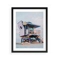 Plakat w ramie 40x50 - Plażowa Kolorystyka: Budka Ratownika w Pastelach - pastelowa budka ratownika, plaża Miami - rama czarna