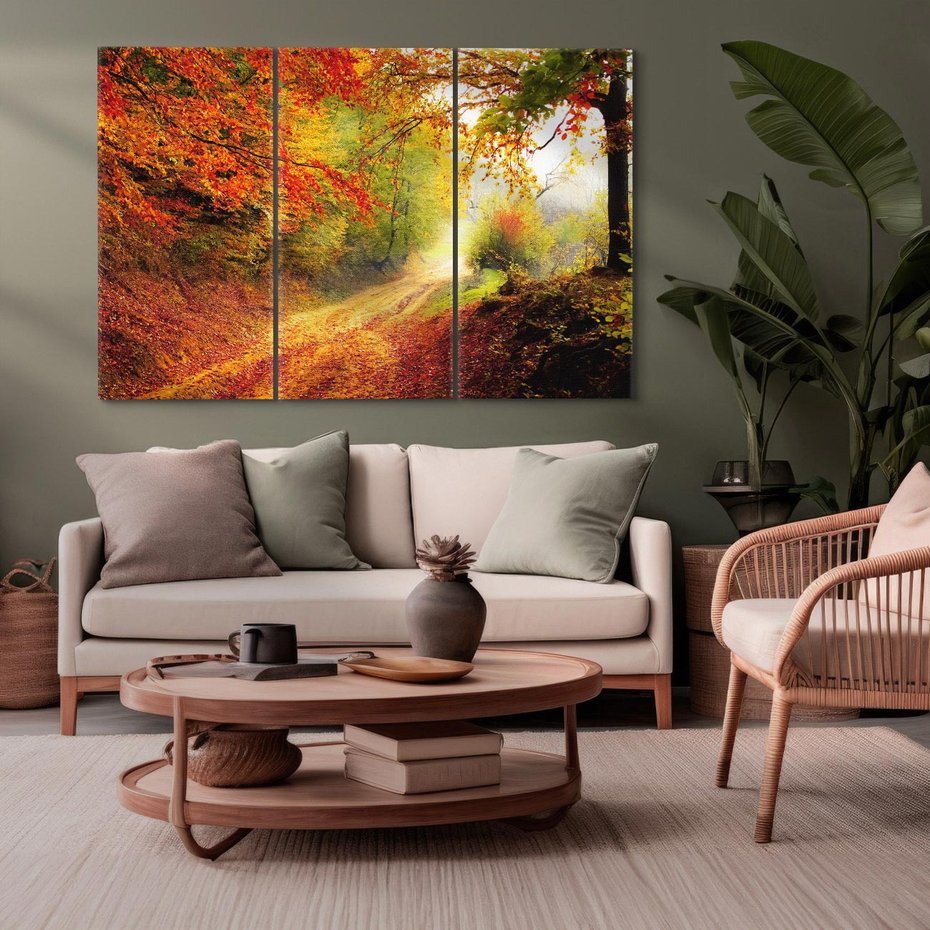 Obraz na płótnie 120x80 - Jesienny las - malownicza droga - las, jesień