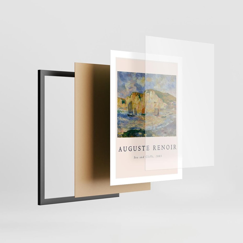 Plakat w ramie 50x70 - Plakat z Reprodukcją A. Renoira - Auguste Renoir, Morze i klify - rama czarna