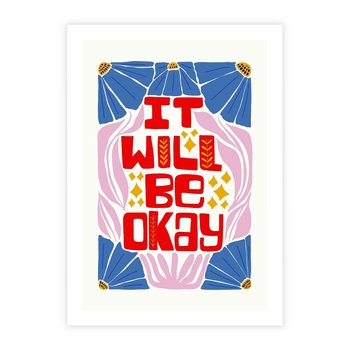 Plakat bez ramy 21x30 - Kwiatowa Ekstaza - czerwona pozytywna typografia, kwiatowa kompozycja