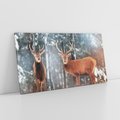 Obraz na płótnie 140x70 - Mroźne Spotkanie w Leśnej Krainie - dwa jelenie, zima