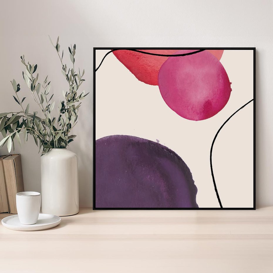 Obraz w ramie 50x50 - Kolorowe Impresje - abstrakcyjne akwarelowe plamy, nieregularne linie - rama czarna