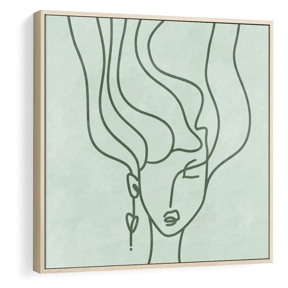 Obraz w ramie 50x50 - Spokojne Objęcia Natury - abstrakcja, zielony szkic - rama drewno