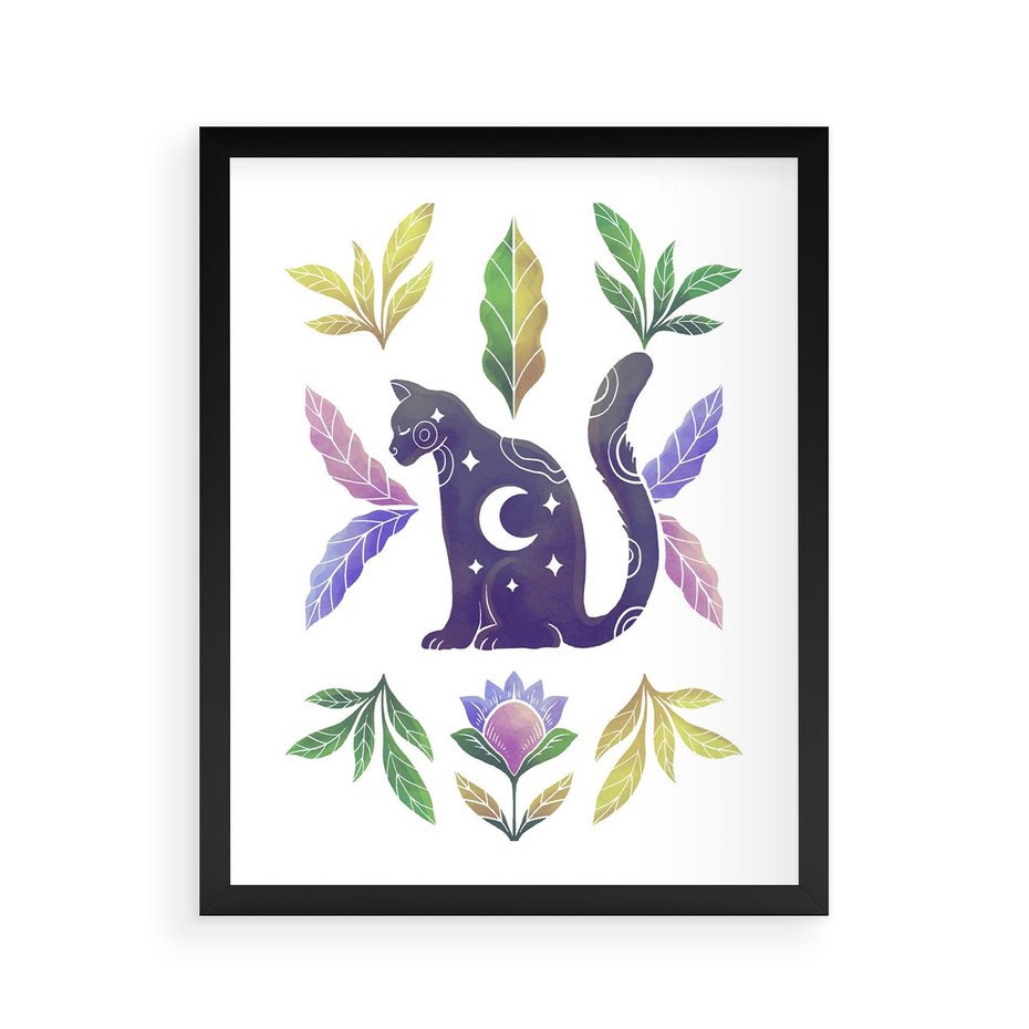 Plakat w ramie 40x50 - Migotliwa Przestrzeń - boho kot, plakat - rama czarna