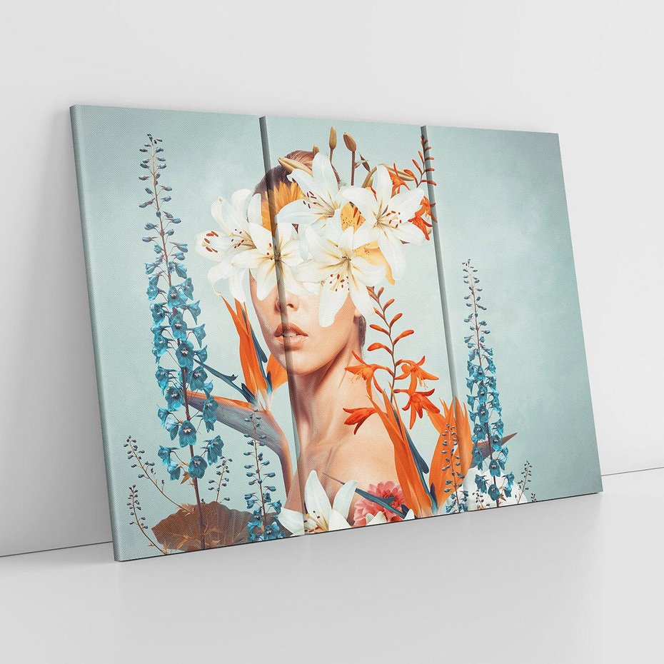 Obraz na płótnie 120x80 - Kwiatowa Enklawa Uroku - kolaż, nierealna kompozycja