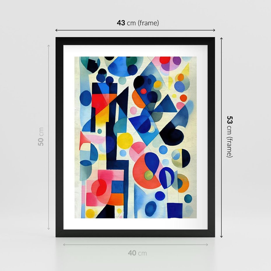 Plakat w ramie 40x50 - Księga Akwarelowych Przeniknięć - abstrakcyjny obraz, różne kolorowe kształty - rama czarna