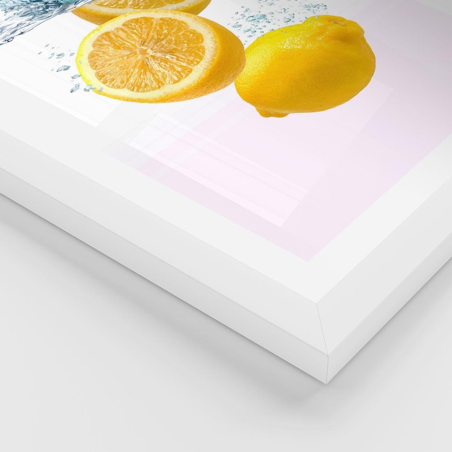 Plakat w ramie 50x70 - Świeże cytryny pełne smaku - cytryny, owoce - rama biała