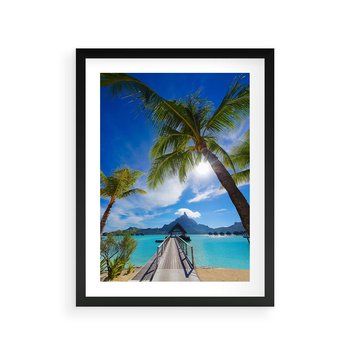 Plakat w ramie 30x40 - Tropikalne palmy nad oceanem - palmy, ocean - rama czarna