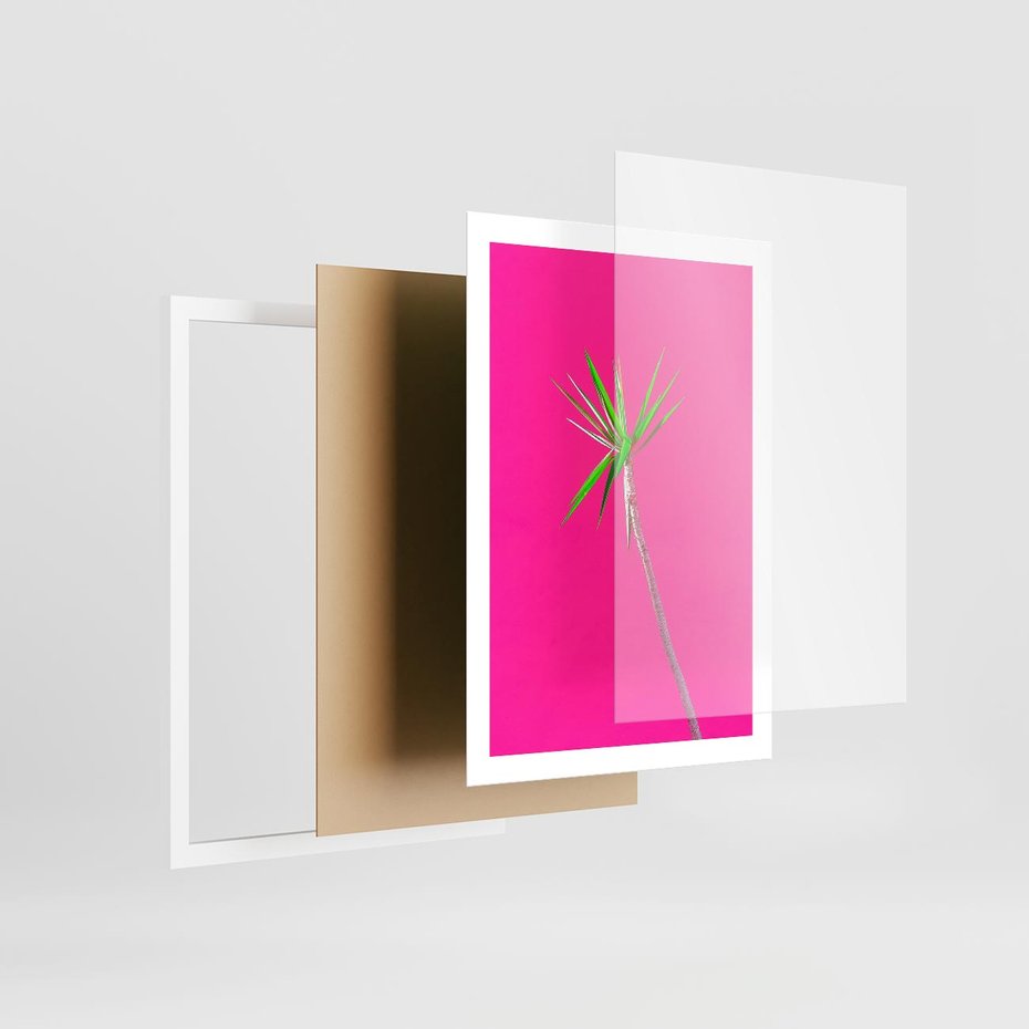 Plakat w ramie 50x70 - Retro Stylizacja - palma, liście - rama biała