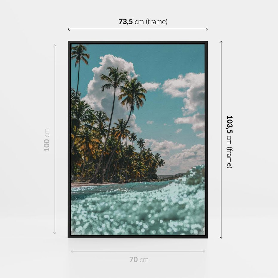 Obraz w ramie 70x100 - Rajskie Wakacje - plaża, palmy - rama czarna