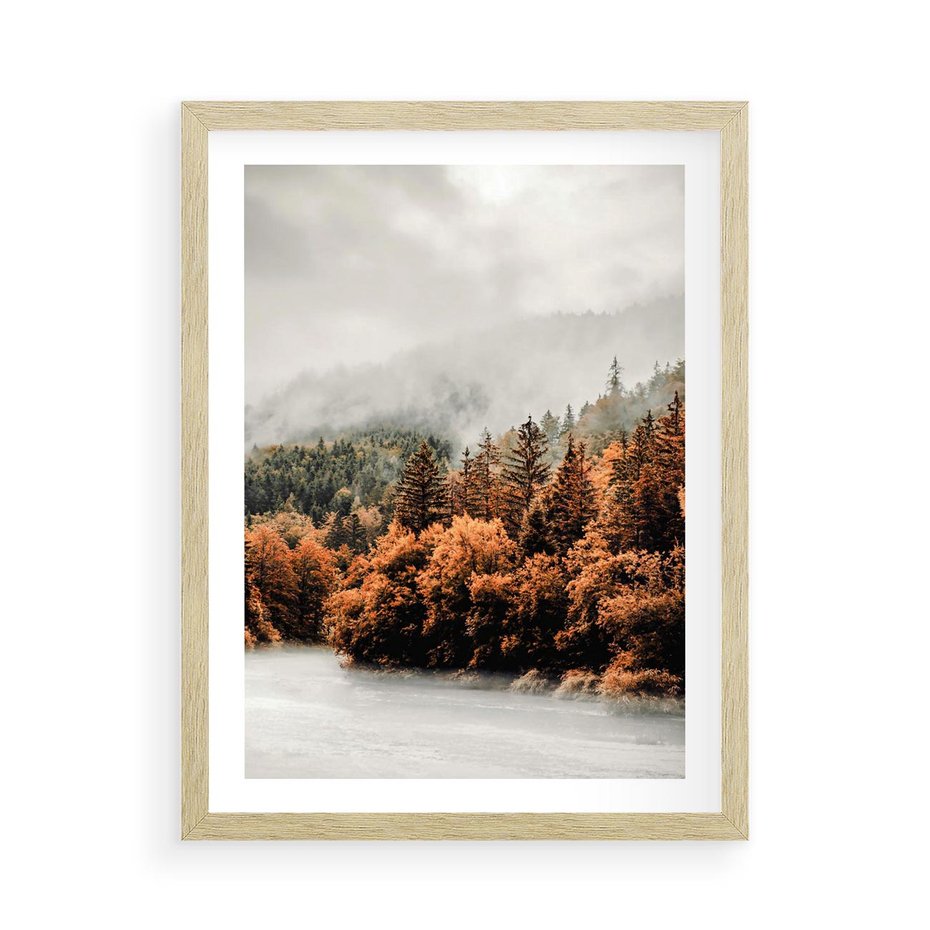 Plakat w ramie 50x70 - Jesienna Mgła - las, góry - rama drewno