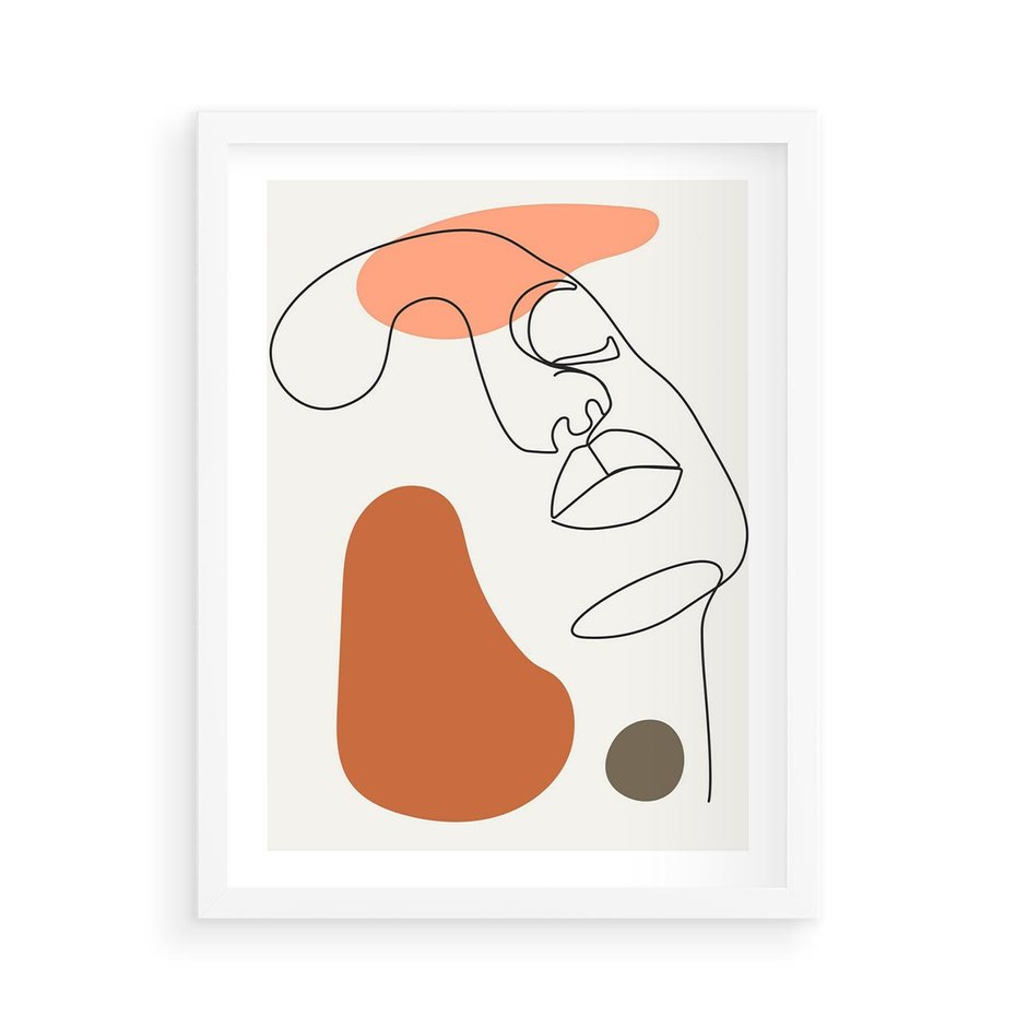 Plakat w ramie 50x70 - Twarz w Geometrycznym Stylu - nowoczesny obraz, grafika - rama biała