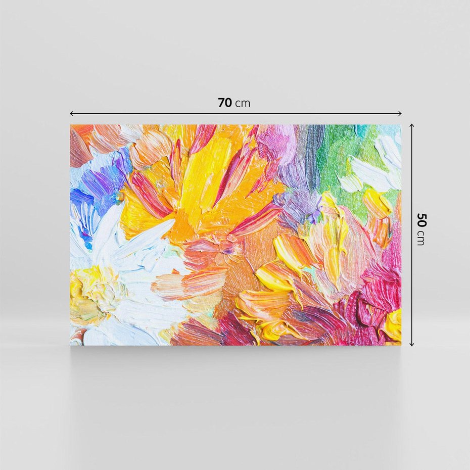 Obraz na płótnie 70x50 - Kwiatowe Harmonie - zbliżenie na obraz olejny, gruba warstwa farby