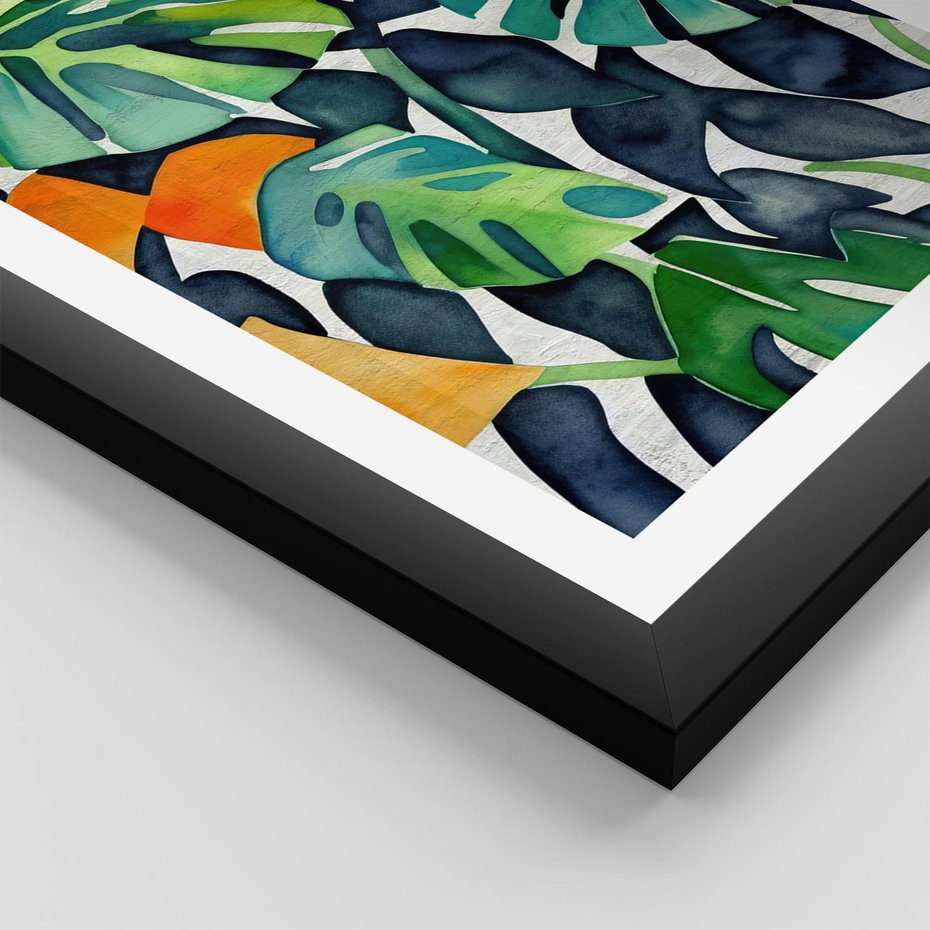 Plakat w ramie 30x40 - Tropikalne Pragnienia - akwarela, liście tropikalne - rama czarna