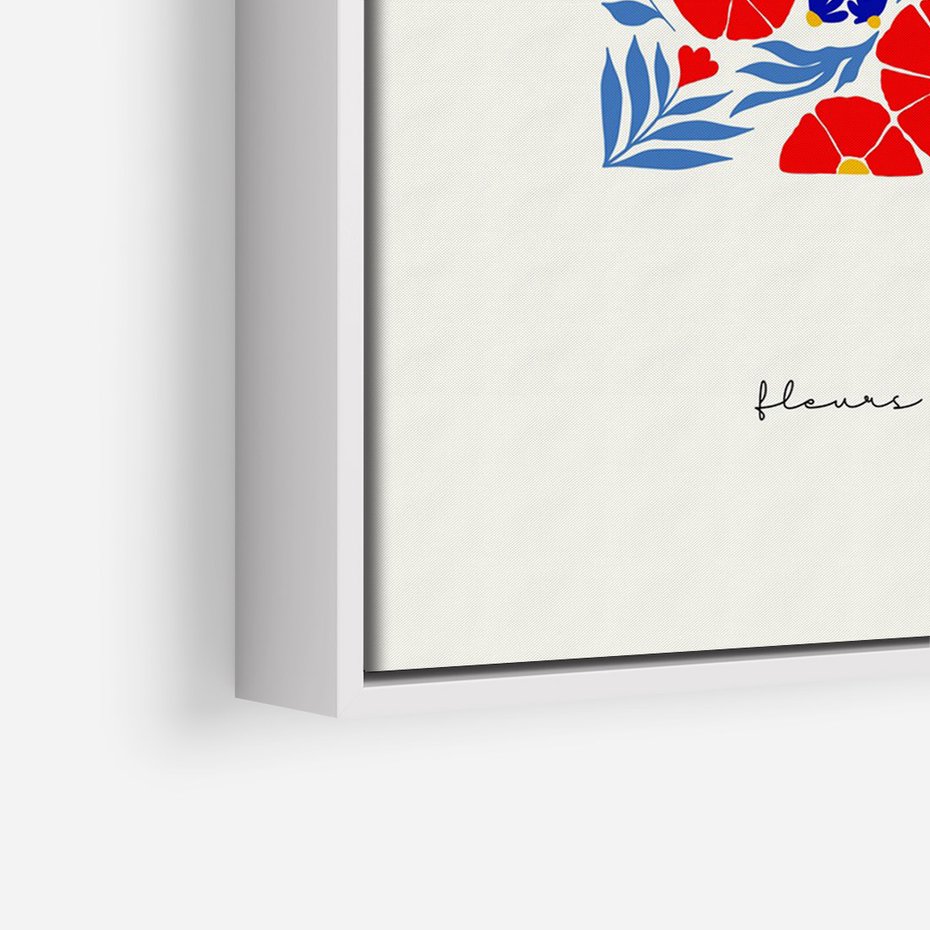 Obraz w ramie 50x70 - Tajemnicza Droga - nowoczesna kwiatowa kompozycja, czerwony i niebieski - rama biała