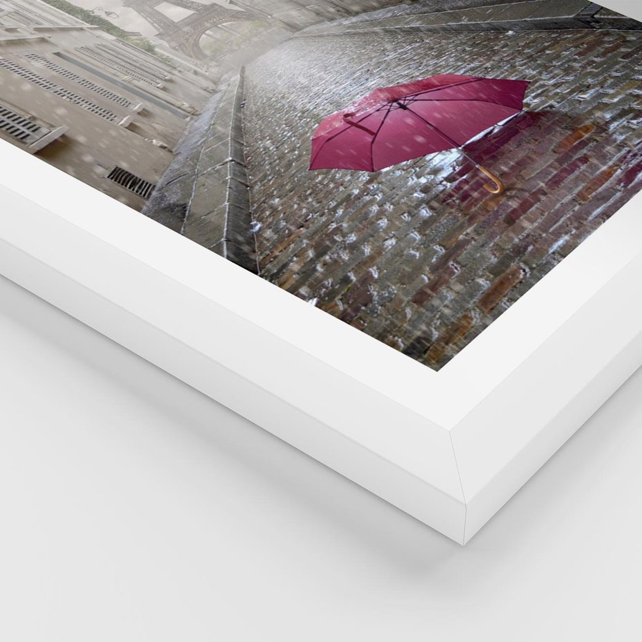 Plakat w ramie 30x40 - Francuska elegancja pod parasolem - Francja, parasol - rama biała