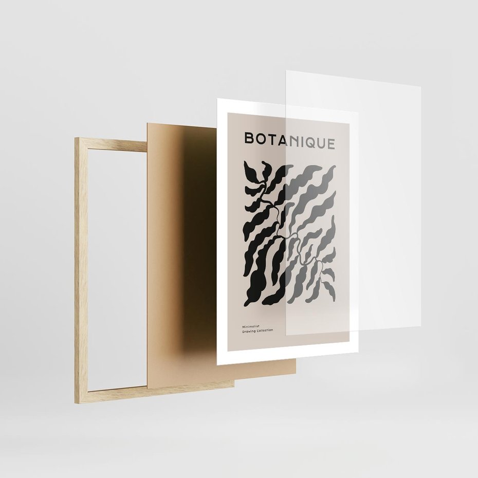 Plakat w ramie 50x70 - Księga Odbić - abstrakcyjne liśćie, roślinne motywy - rama drewno