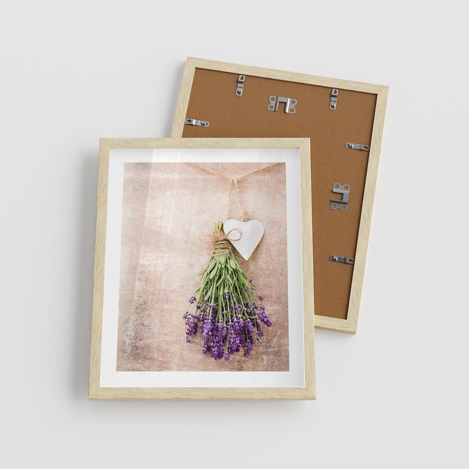 Plakat w ramie 40x50 - Romantyczny urok - lawenda, bukiet - rama drewno