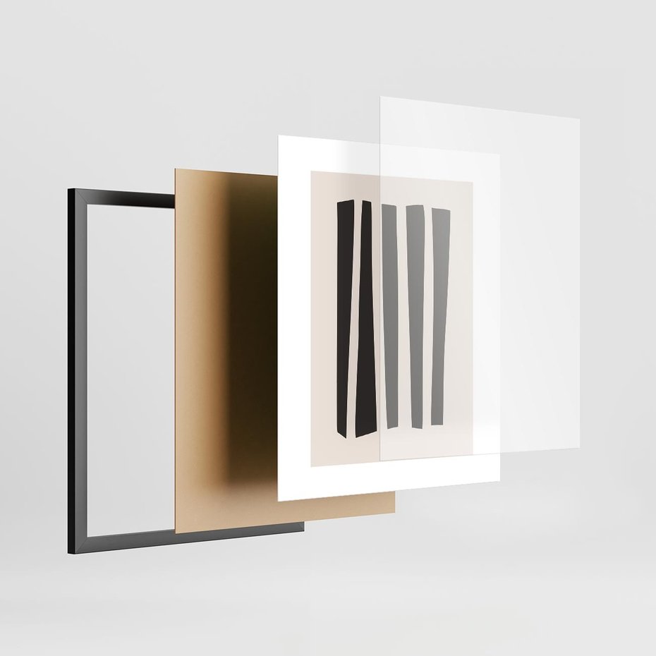 Plakat w ramie 40x50 - Migotliwa Transformacja Form - minimalizm, czarne pasy - rama czarna