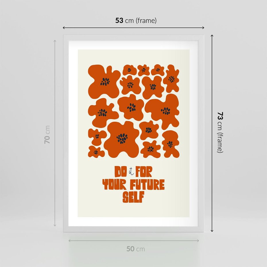 Plakat w ramie 50x70 - Taniec Kolorowych Promieni - self care, kompozycja kwiaty - rama biała