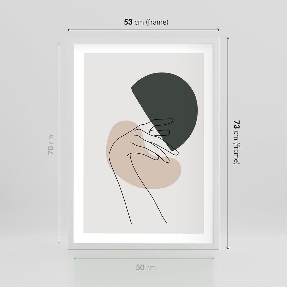 Plakat w ramie 50x70 - Przenikające Kształty - szkic jedną linią, one line - rama biała