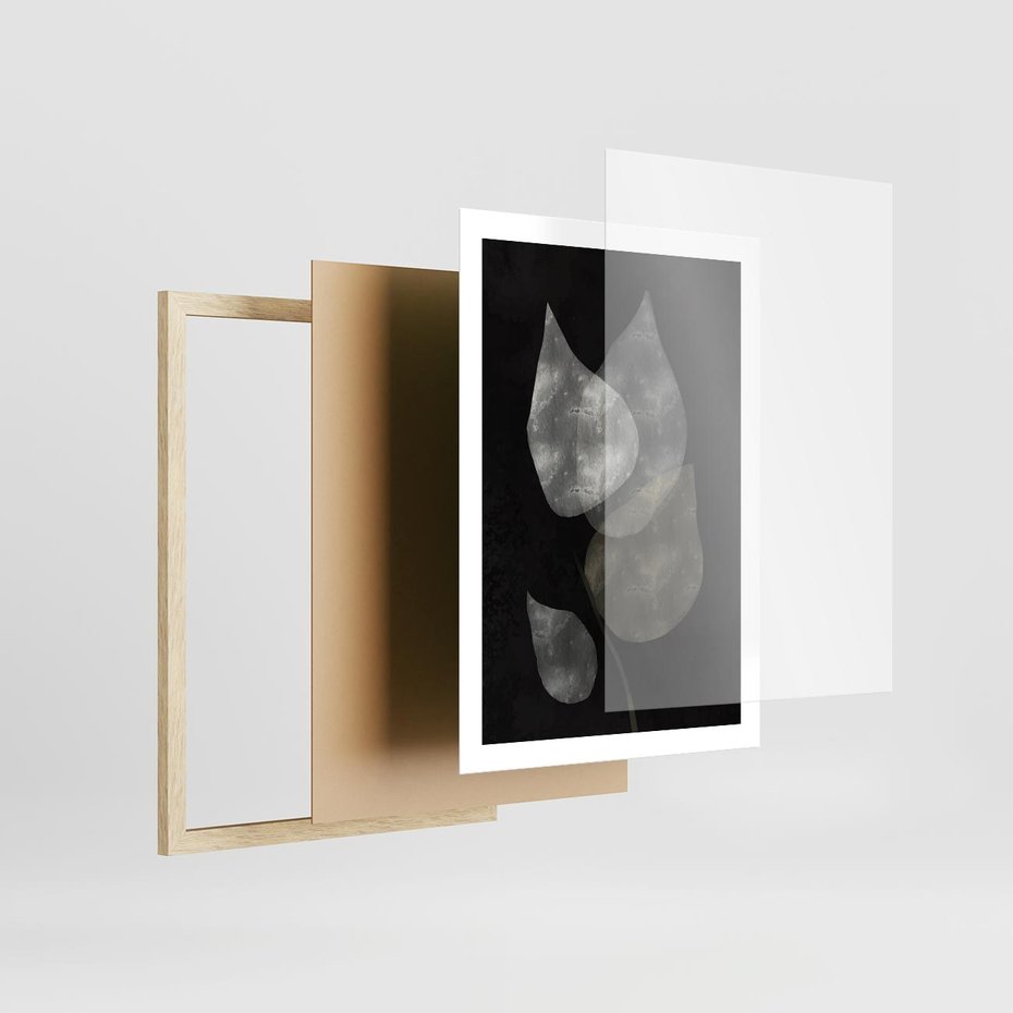 Plakat w ramie 50x70 - Mroczne Złudzenia - abstrakcyjne liście, mroczna atmosfera - rama drewno