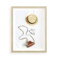 Plakat w ramie 50x70 - Artystyczna Dusza - boho kompozycja, kapelusz słomkowy - rama drewno