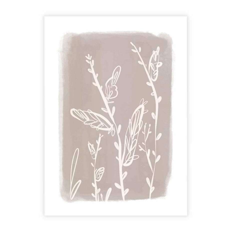 Plakat bez ramy 50x70 - Roślinne Przeniknięcia - nowoczesny subtelny plakat, beżowy